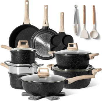 Set de oale 21 piese cu accesorii granit negru, capac silicon Easy Cook and Clean JUST PERFECTO - Casa si Bucatarie