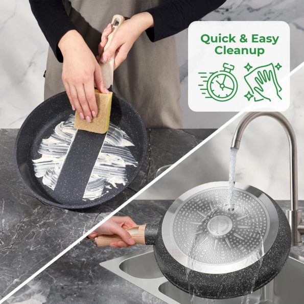 Set oale si cratite inductie 14 piese granit verde cu capac silicon Easy Cook and Clean JUST PERFECTO
