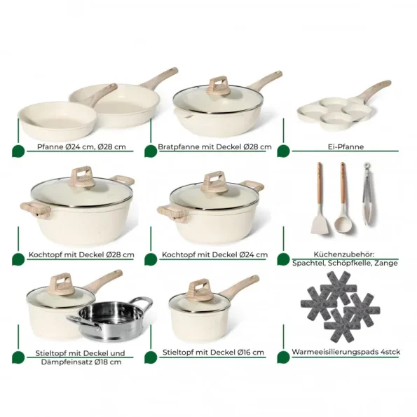 Set complet oale si cratite inductie granit ceramic bej, 21 piese, Just Perfecto JL-721 - Casa si Bucatarie