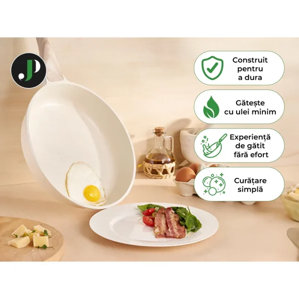 Set oale si cratite inductie 15 piese granit crem cu capac si accesorii Easy Cook and Clean JUST PERFECTO JL-779 - Casa si Bucatarie