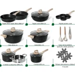 Set de oale 21 piese cu accesorii granit negru, capac silicon Easy Cook and Clean JUST PERFECTO JL722 - Casa si Bucatarie