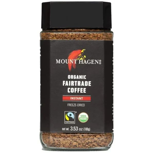 Cafea instant Fair Trade arabica/rousta Bio 100 g Mount Hagen Cafea instant Fair Trade arabica/rousta Bio 100 g Mount Hagen - Cafea verde proaspăt prăjită
