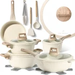 Set oale de gătit bej cu aspect de granit și mânere din bakelită Just Perfecto JL-888, 14 piese - Casa si Bucatarie