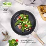 Set de gătit din aluminiu turnat aspect de granit negru și mânere cu textură de lemn, Just Perfecto JL-27, 15 piese
