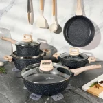 Set de oale negru granulat cu aspect de piatră vulcanică, Just Perfecto JL-778, 14 piese - Casa si Bucatarie