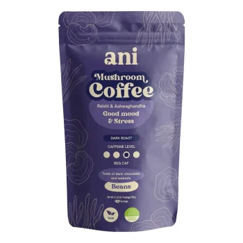 Cafea boabe Arabica cu ganoderma și ashwagandha bio, 350 g, ANI
