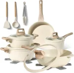 Set oale de gătit bej cu aspect de granit și mânere din bakelită Just Perfecto JL-888, 14 piese - Casa si Bucatarie