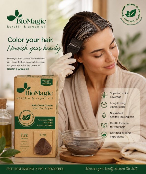 Vopsea de par bej blond fara amoniac Biomagic 7.72